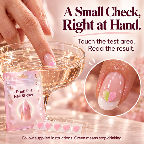 Pink Heart Drink Test Nail Stickers — Discreet Style, an Extra Safety Check