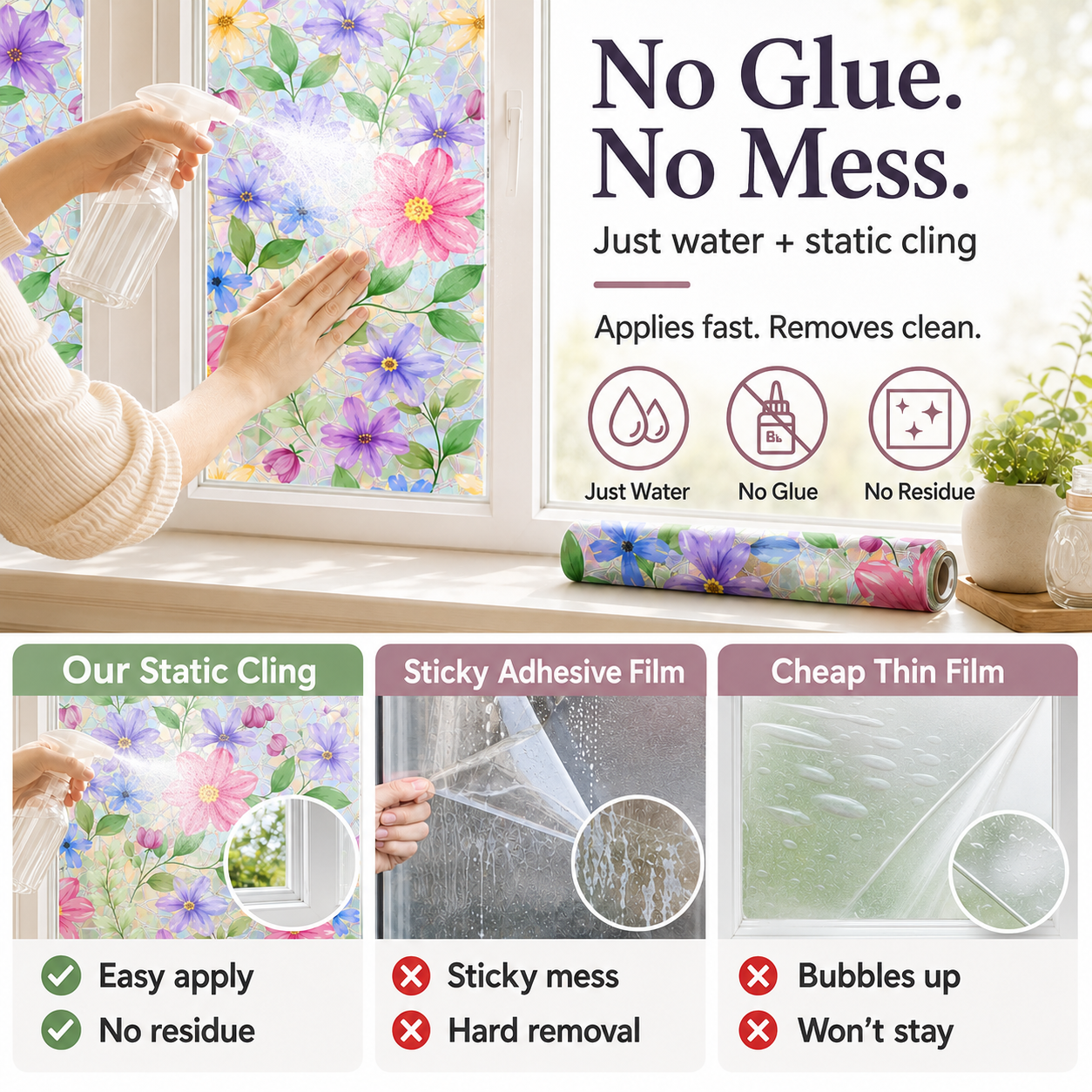 🌸 Colorful Floral Rainbow Prism Window Cling