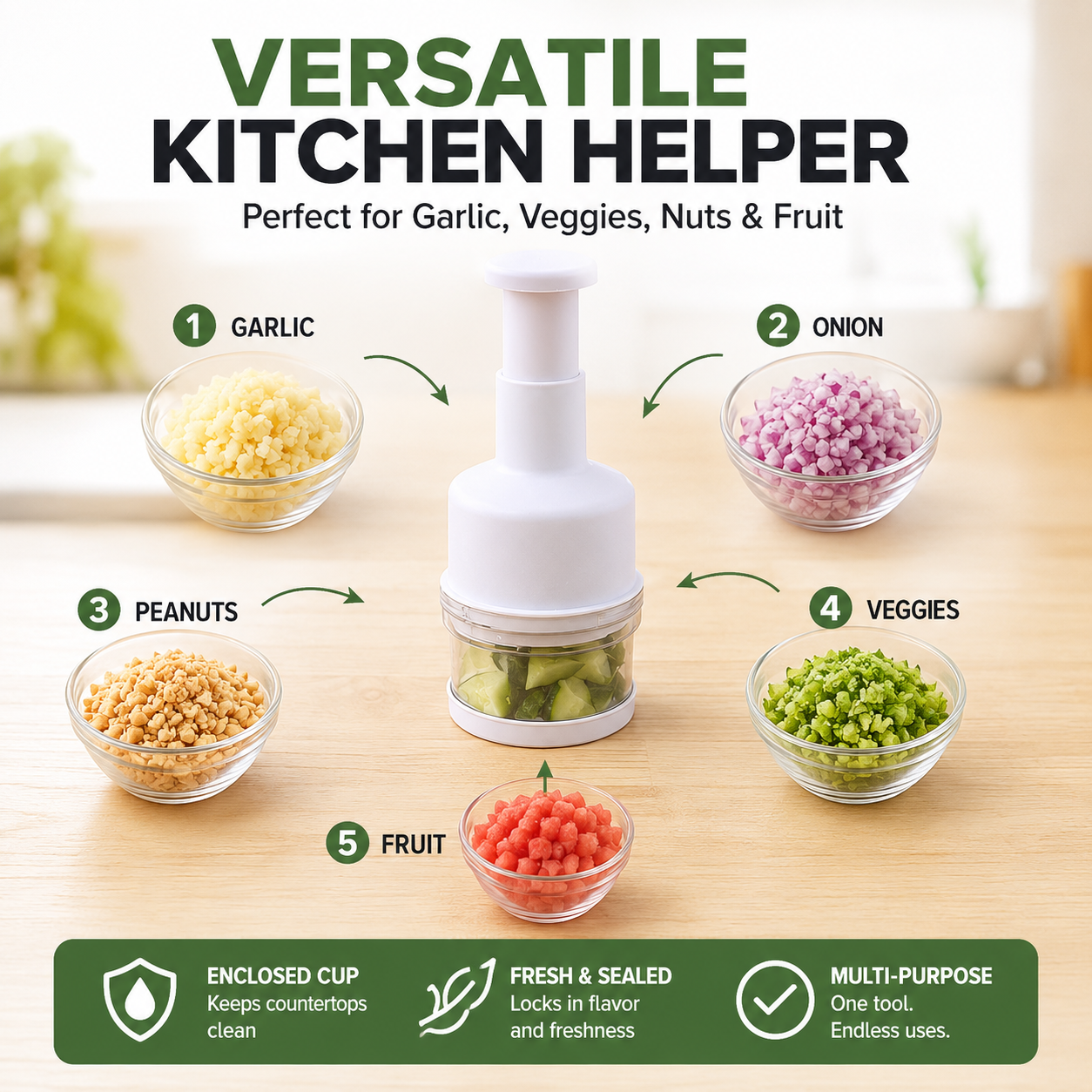 🧄 304 Stainless Steel Press Chopper