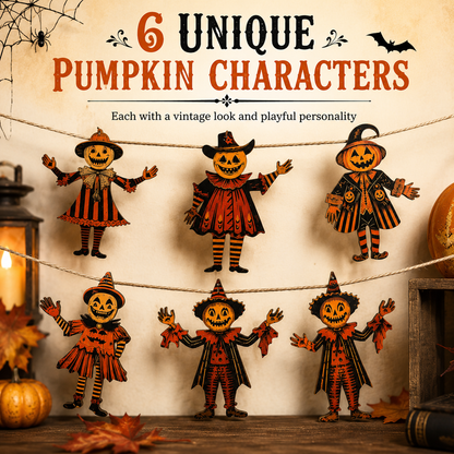 Vintage Wooden Pumpkin Banner (6 Pcs) 🎃