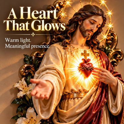 LED Sacred Heart of Jesus Wall Decor – Warm Illuminated Religious Art