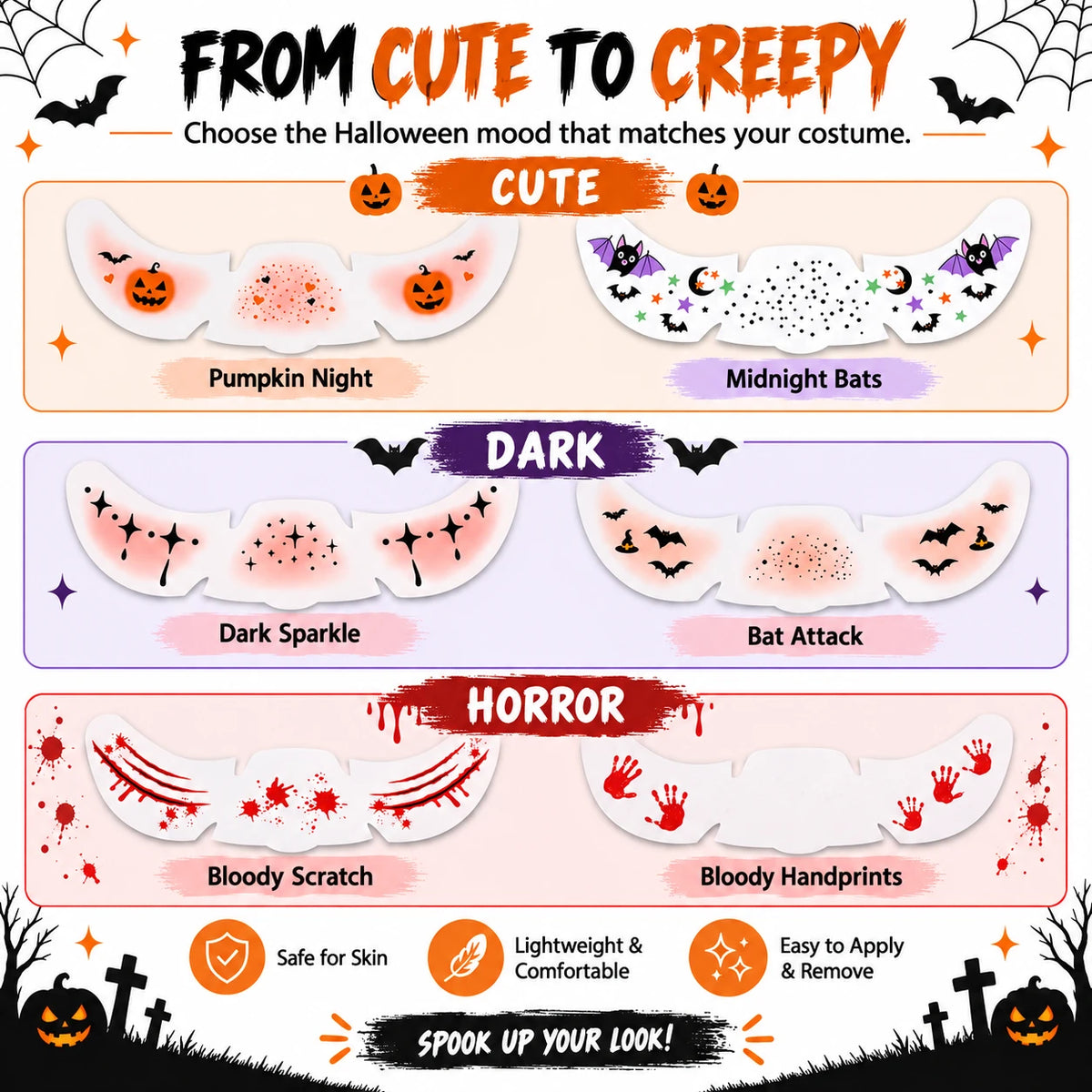 Halloween Face Stickers – 6 Spooky Costume Styles