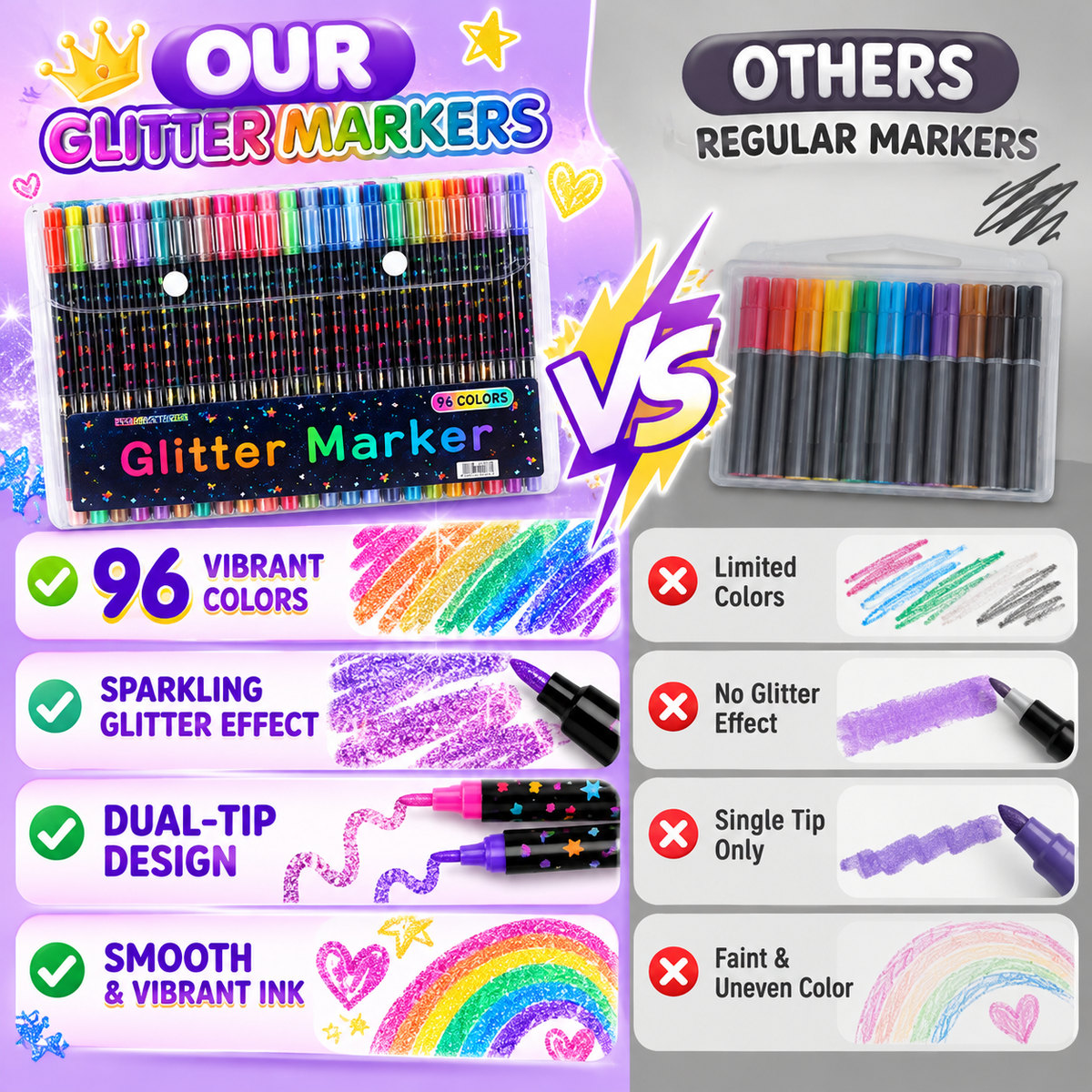 ✨ Dual-color glitter pen – making every detail shine