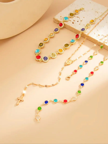 🌈 Women’s Boho Crystal Necklace Set – Colorful & Chic Style ✨
