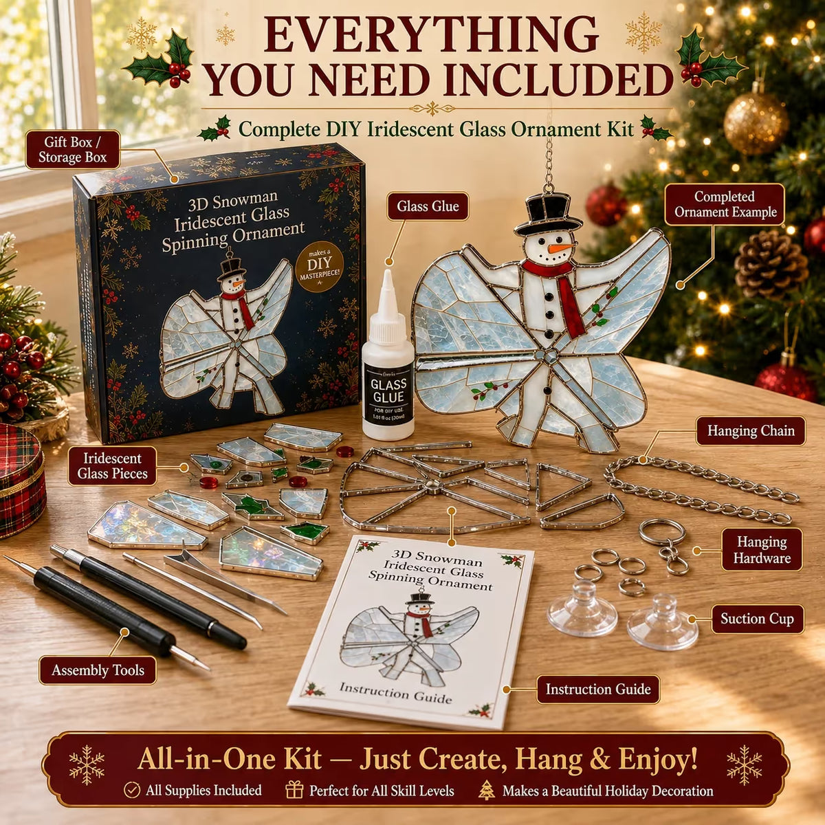 ⭐ The Ultimate Holiday DIY Gift:  3D Iridescent Glass-Style Christmas Suncatcher Ornament Kit 🎄❄️
