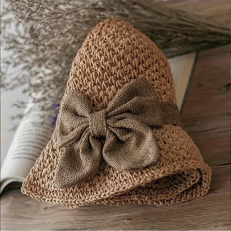 👒✨Elegant Woven Straw Sun Hat with Bow