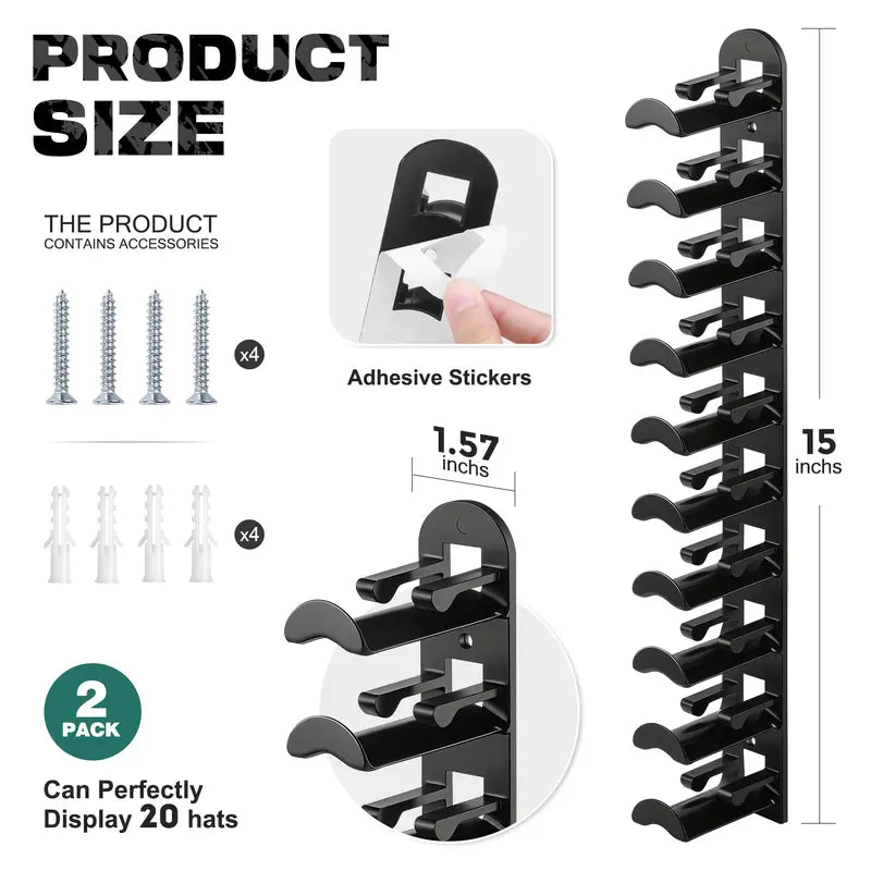 🧢 Vertical Adhesive Wall Hat Rack Organizer (2-Pack)