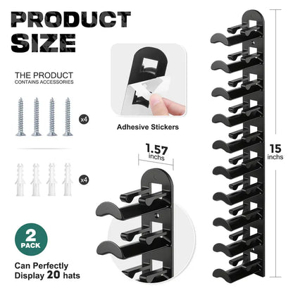 🧢 Vertical Adhesive Wall Hat Rack Organizer (2-Pack)