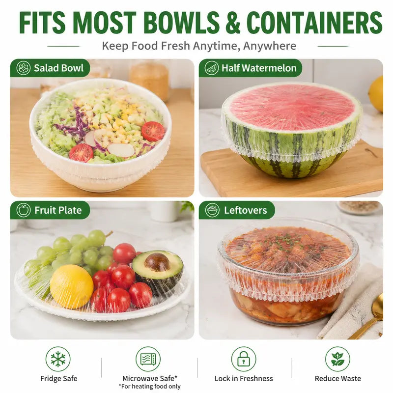 🥗100PCS Stretch Bowl Covers – Freshness Sealed, Waste Reduced
