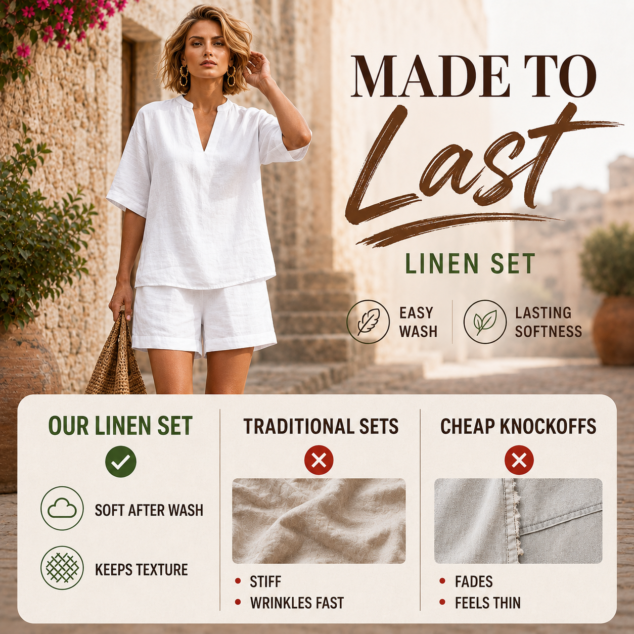 ☀️ Cozy Summer Linen Set | Casual V-Neck & Shorts 🏖️