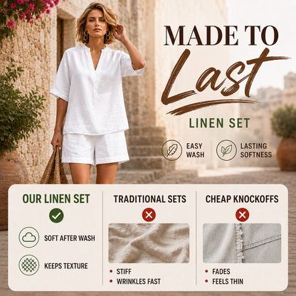 ☀️ Cozy Summer Linen Set | Casual V-Neck & Shorts 🏖️