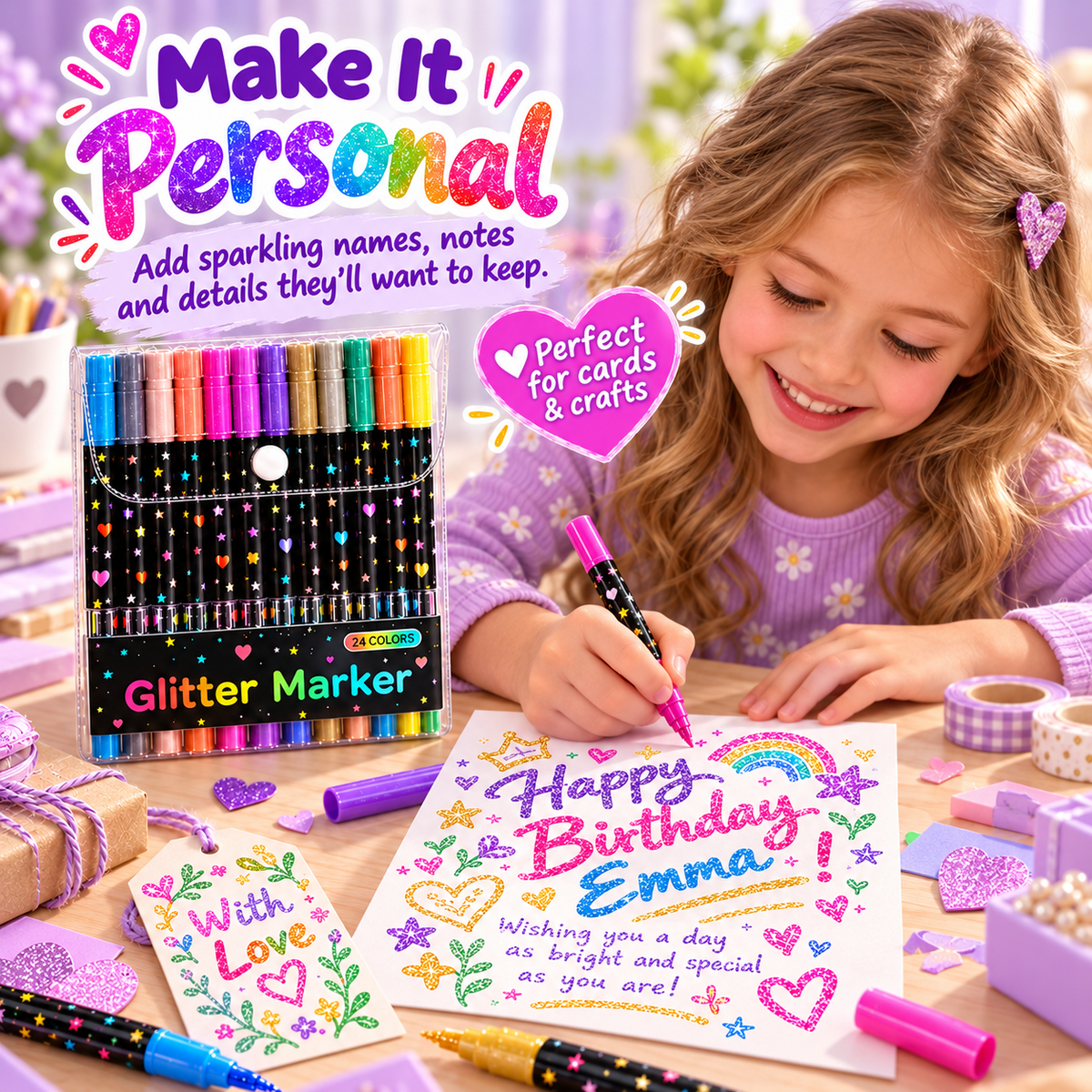 ✨ Dual-color glitter pen – making every detail shine