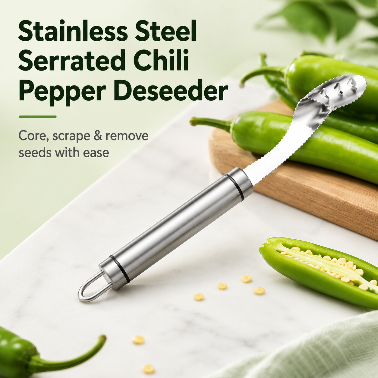 🔪Stainless steel serrated chili pepper deseeder