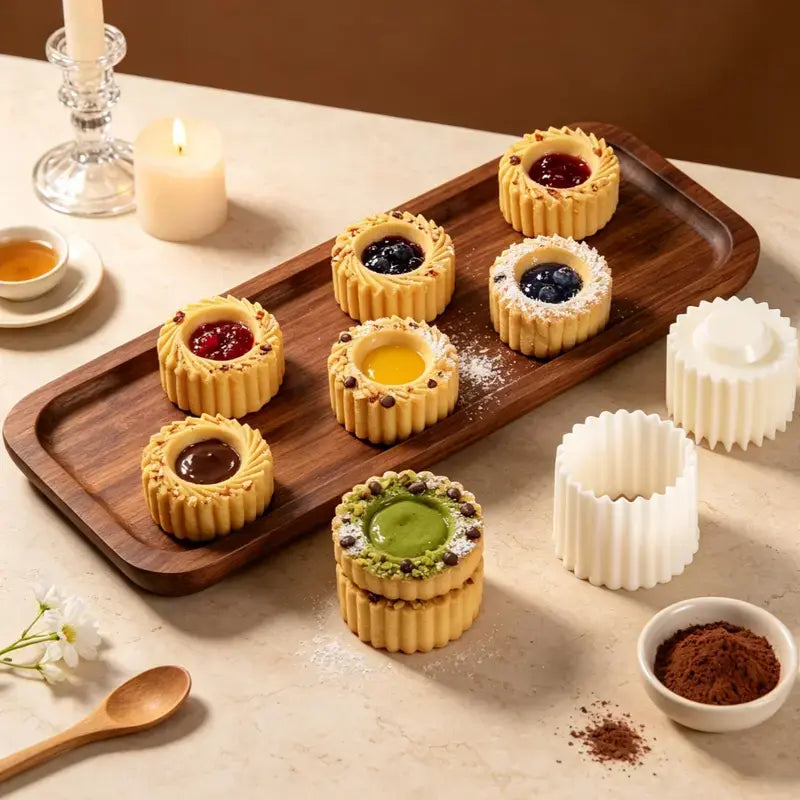 Assorted filled pastries made using decorative pastry molds