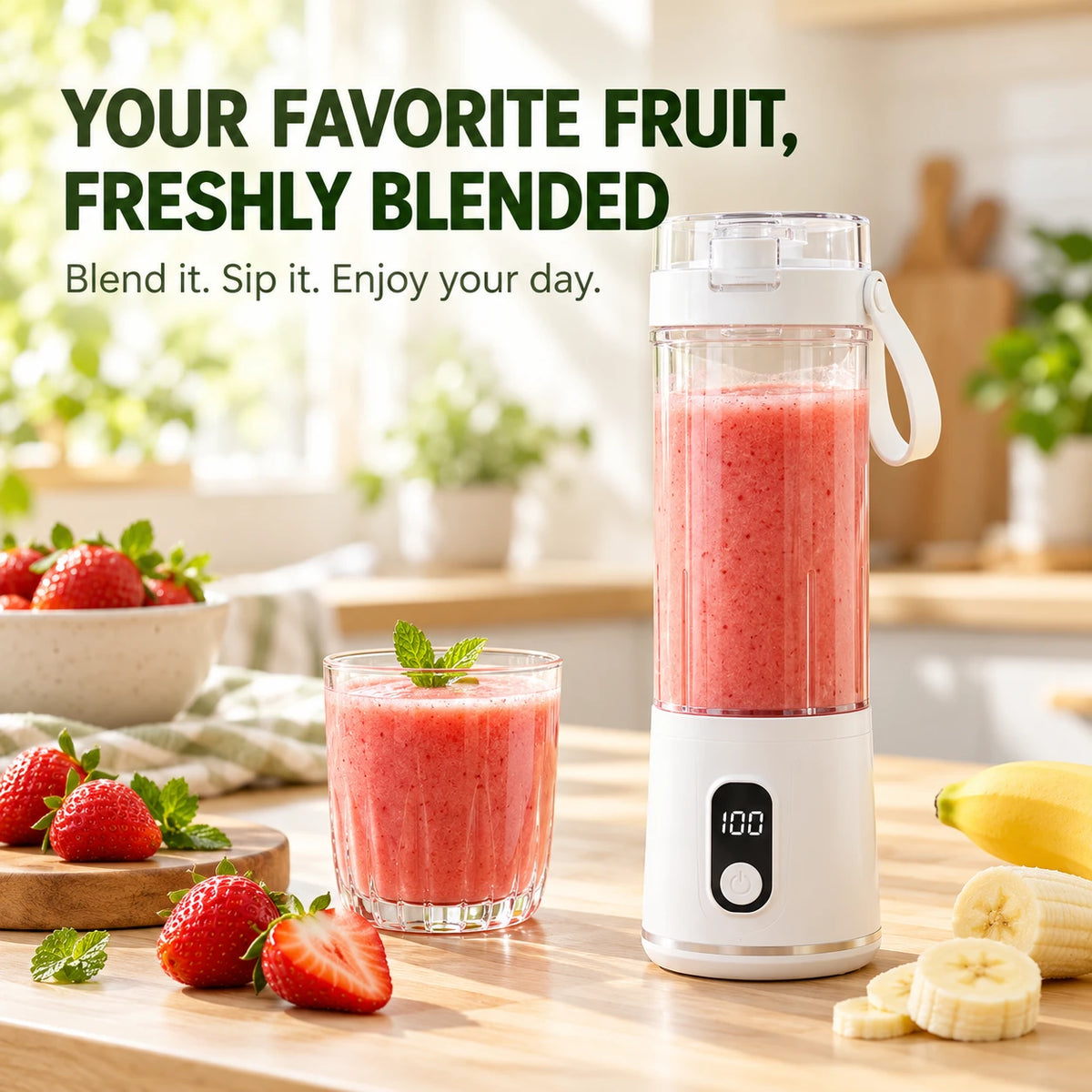 Portable Blender Cup with Carry Handle for Smoothies and Shakes