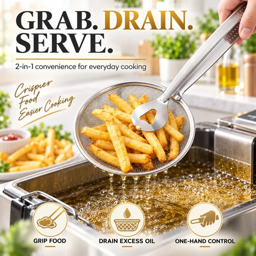 🔥2-in-1 Oil-Frying Filter Clip- Stainless Steel Frying & Draining Tool