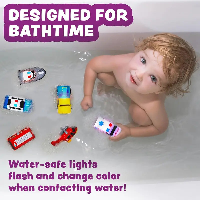 🚑6-Piece Baby Emergency Car Bath Toy - Water-Changing, Floating, Light-Up Sensory Learning Tool