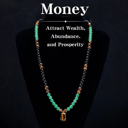 ✨ Money Attraction Necklace 💰 Green Aventurine & Tiger Eye Crystal