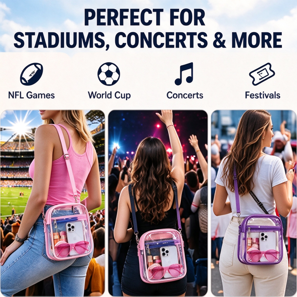 🏟️Stadium Approved Clear Crossbody Bag - Waterproof PVC Transparent Bag