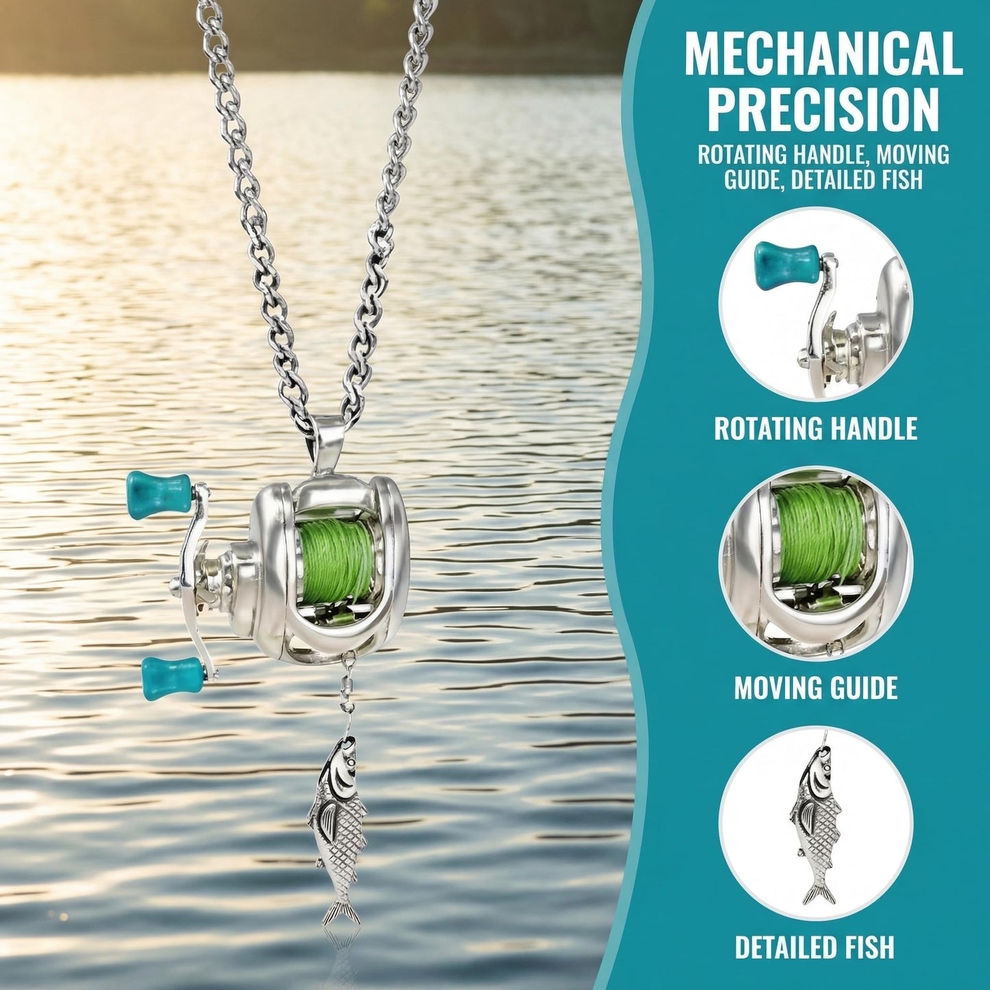 😍 Collectible Mini Fishing Reel Pendant Necklace for Anglers