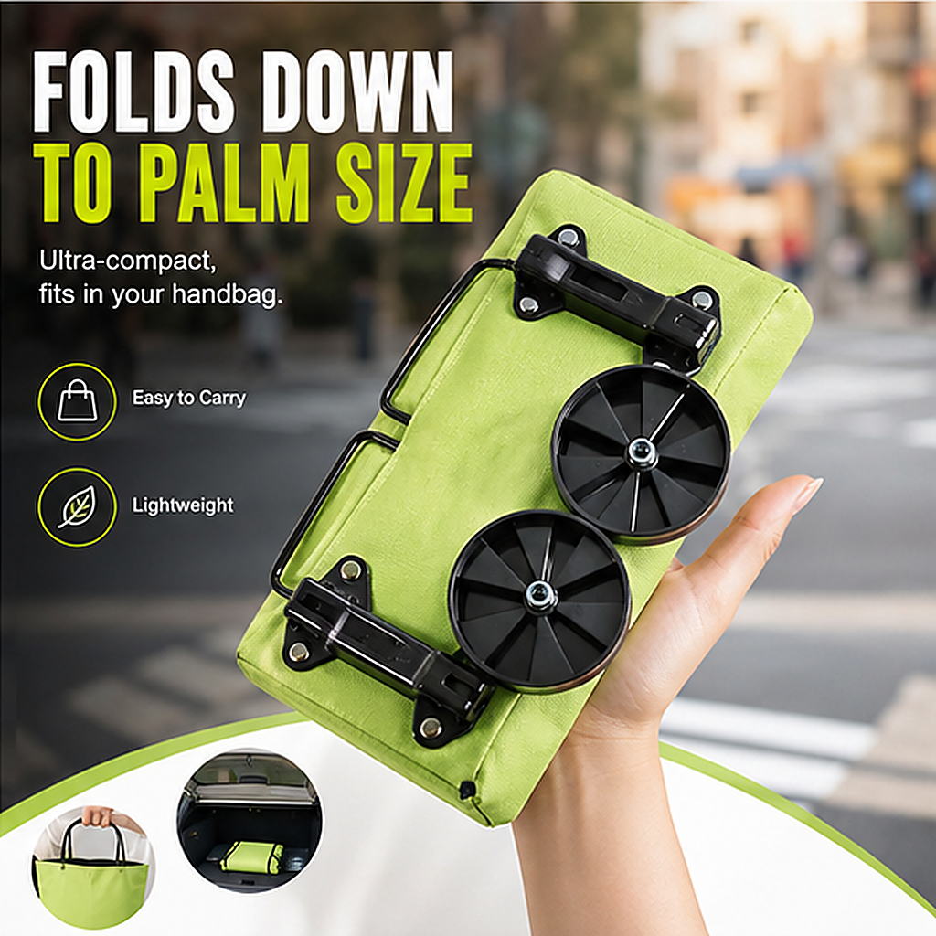 🛍️ Foldable Rolling Shopping Bag | Hands-Free Wheels