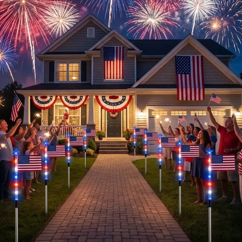 🇺🇸 8-Piece Flag Light Set ✨ 4th of July Yard Decor