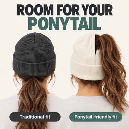 🧶 Magnetic Ponytail Beanie – Cozy Knit Hat with Ear-Covering Cuff