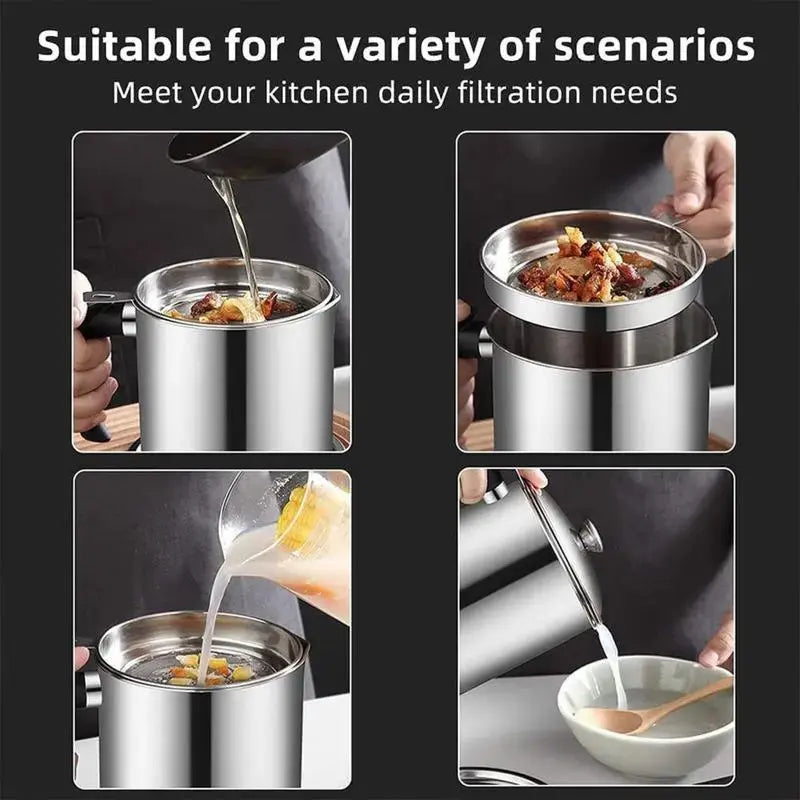🍳Premium Stainless Steel Oil Strainer & Container Pot | Eco-Kitchen🔄