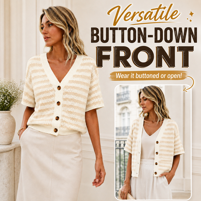 ✨ Short Sleeve Striped Knit Cardigan Top