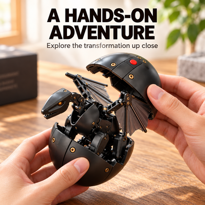 Egg-to-Dragon Transforming Toy – Black & Gold Mechanical Dragon for Play & Display
