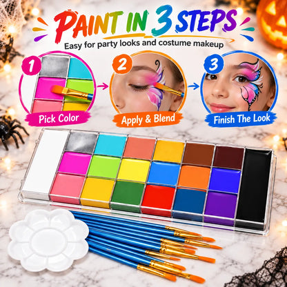 🎃 20-Color Halloween Face & Body Paint Palette – Bold Cosplay Makeup Kit