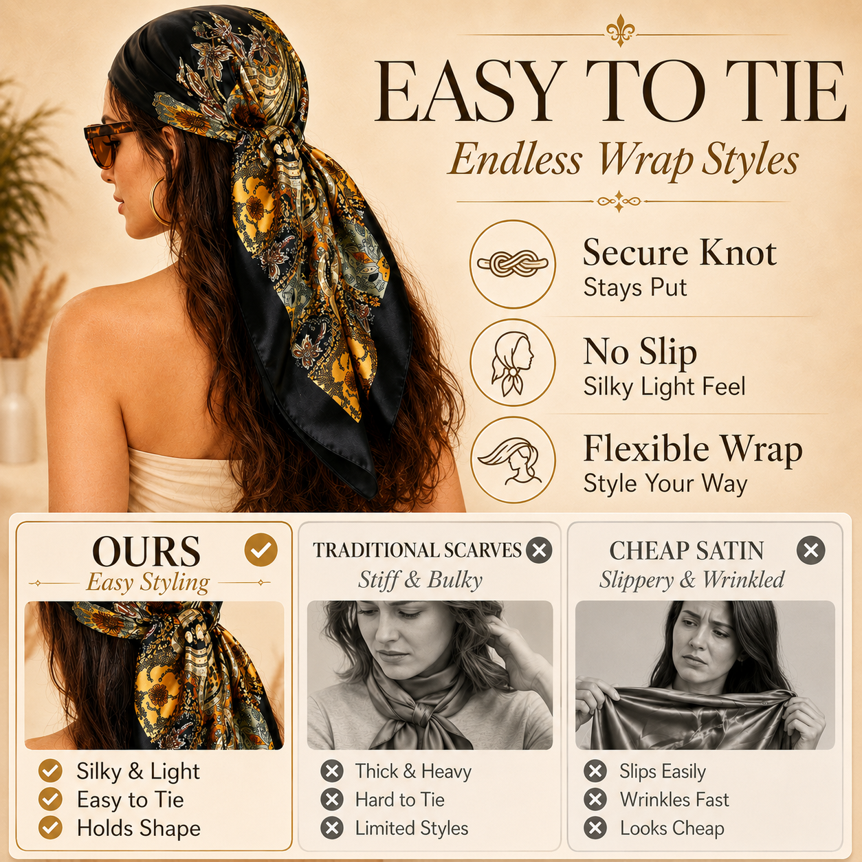 ✨ Vintage Silk Satin Head Scarf ✨