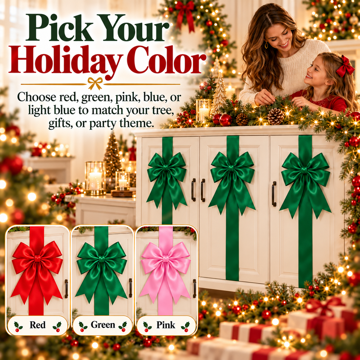🎀Christmas Bow and Ribbon Decoration Set – Festive Door Decor and Home Decorations