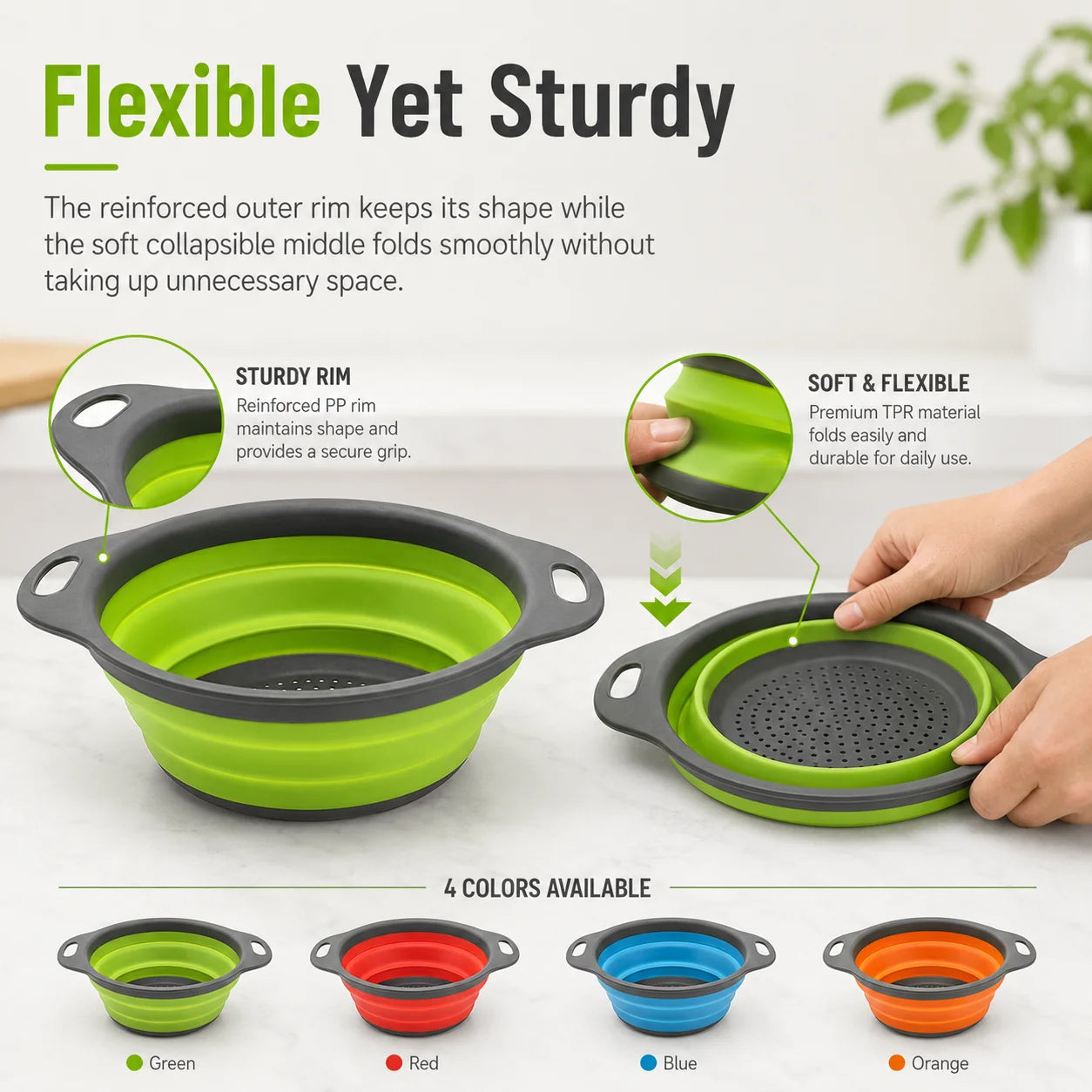 Collapsible Colander Set with Oversized Draining Tray
