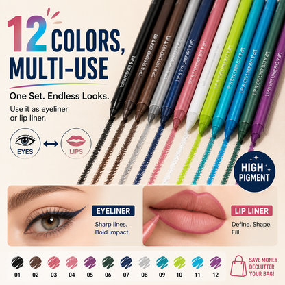 All-Day Flawless: 12-Color Waterproof Gel Eyeliner Pencil Set