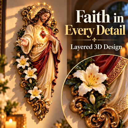 LED Sacred Heart of Jesus Wall Decor – Warm Illuminated Religious Art