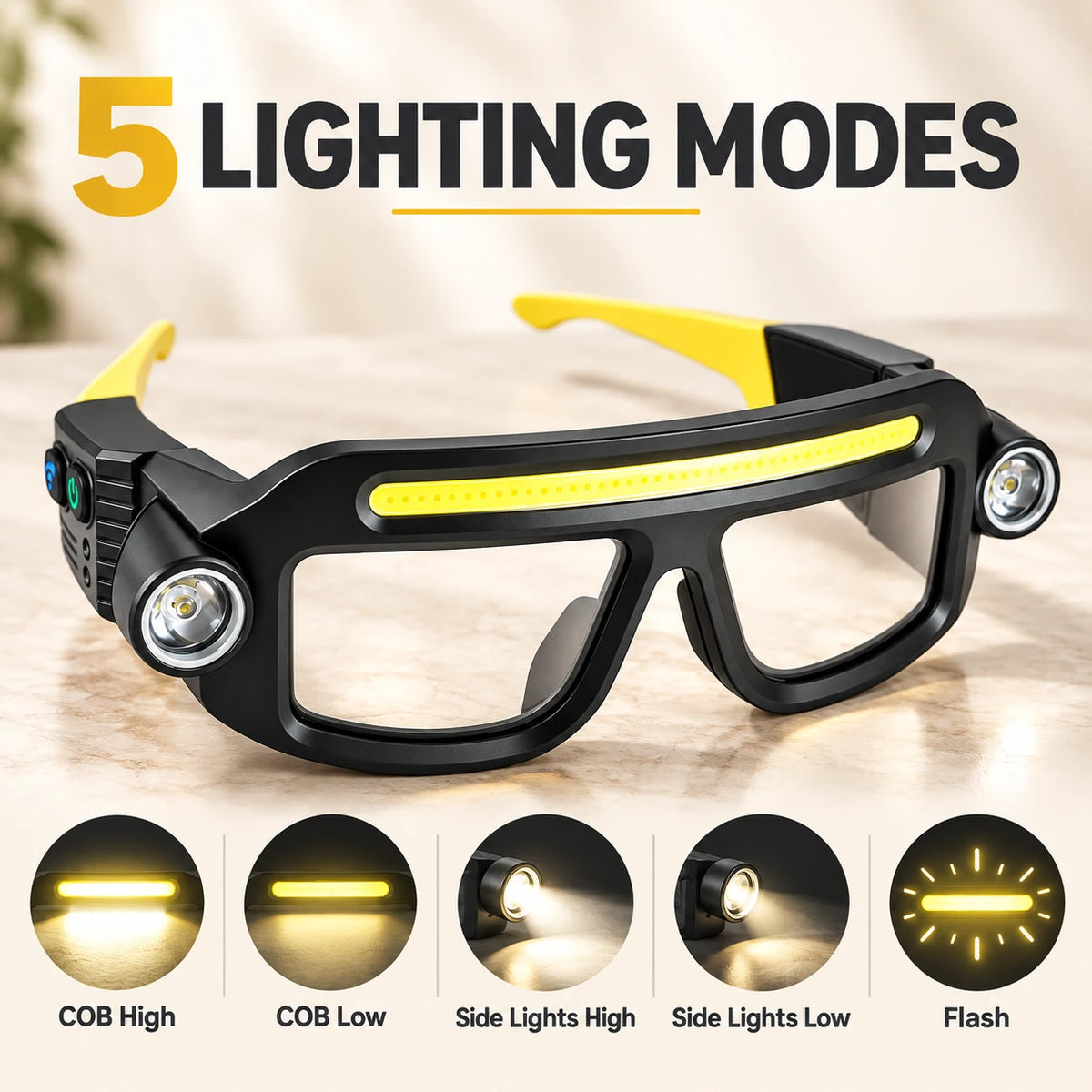 💡 Rechargeable LED Headlamp Glasses – Hands-Free Light