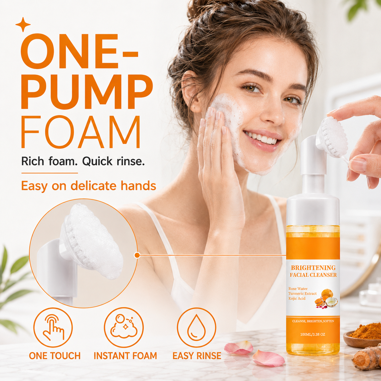 ✨ Turmeric & Kojic Acid Brightening Facial Cleanser Foaming Brush