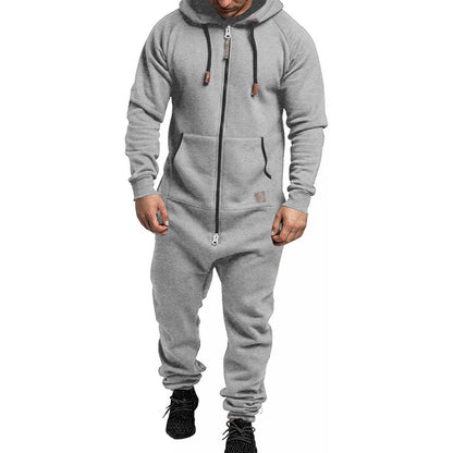 🧥 Men’s Hooded Fleece Jumpsuit – Cozy All-in-One Comfort