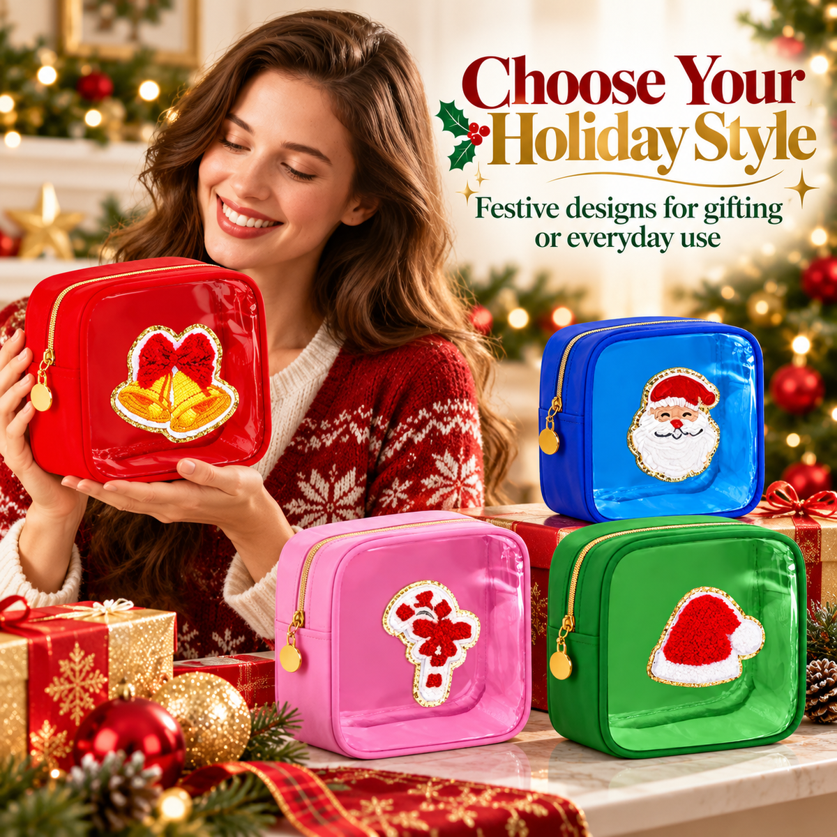 🎄 Christmas Tree-Shaped Transparent Cosmetic Bag — Festive Travel Organizer