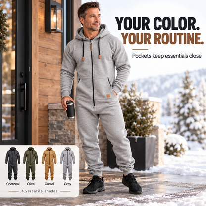 🧥 Men’s Hooded Fleece Jumpsuit – Cozy All-in-One Comfort