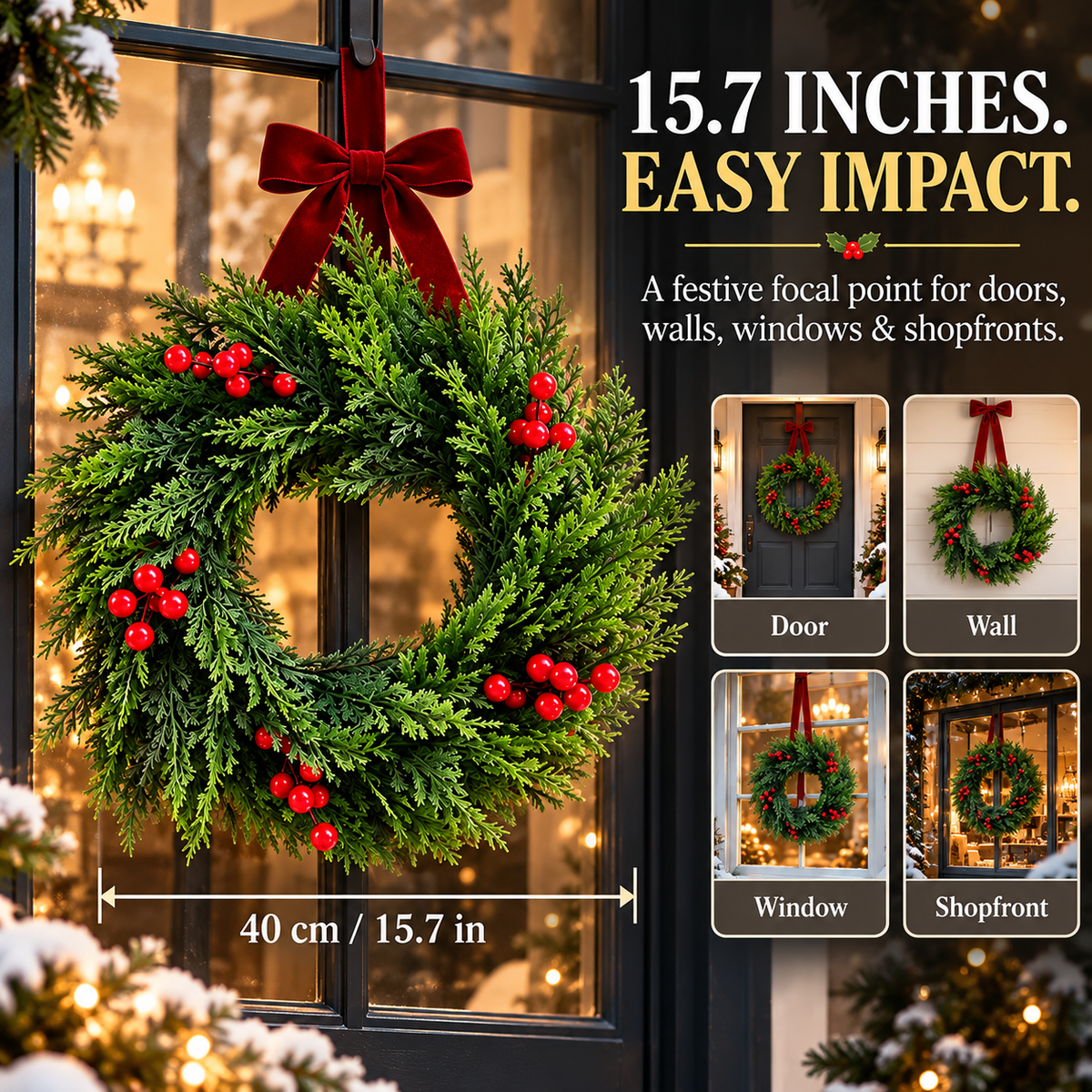🎄 Red Berries Evergreen Christmas Wreath - Festive Door Decoration