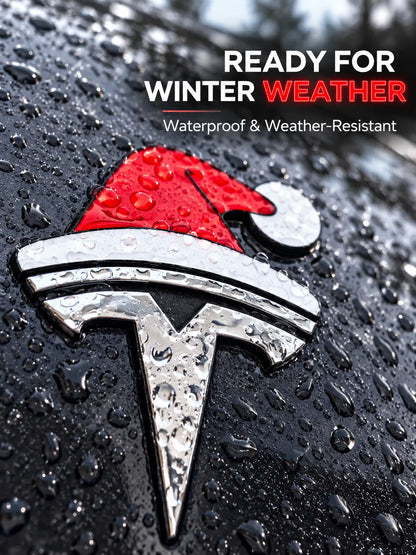 🎅 Christmas Car Emblem Santa Hat Sticker – Festive 3D Holiday Upgrade