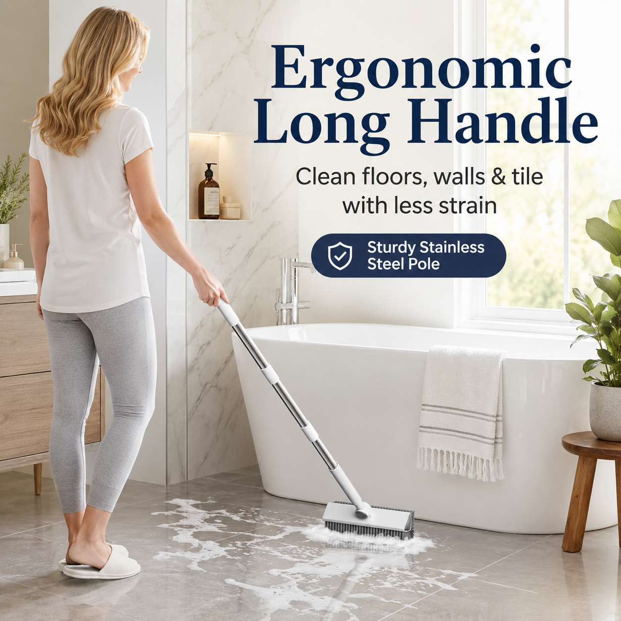 🚿3-in-1 Rotating Floor Scrub Brush with Squeegee & Built-in Hair Clip