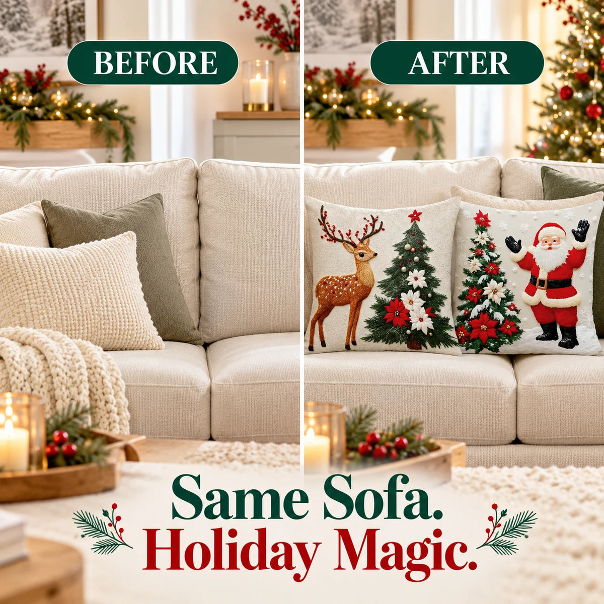 🎄 Christmas Pillow Covers 4-Piece Set — Festive Sofa Makeover