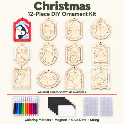 🎨 Color Your Own Holiday Ornament Kit — 12 Markers Included