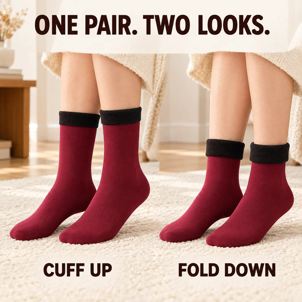 🧦 Fleece-Lined Cozy Socks – Warm Winter Comfort, Two Ways to Wear