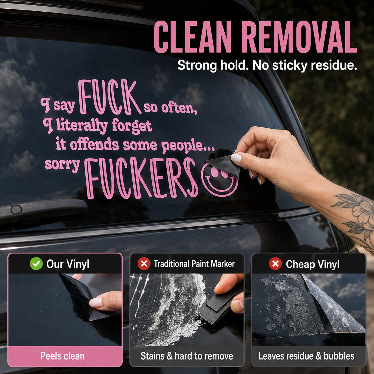 [5-Pack] 😈 Funny Pink Vinyl Car Decals - Sarcastic Quote Bumper Stickers