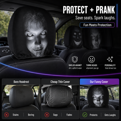 【Funny Face Stretch Car Headrest Cover】 🎭🚗