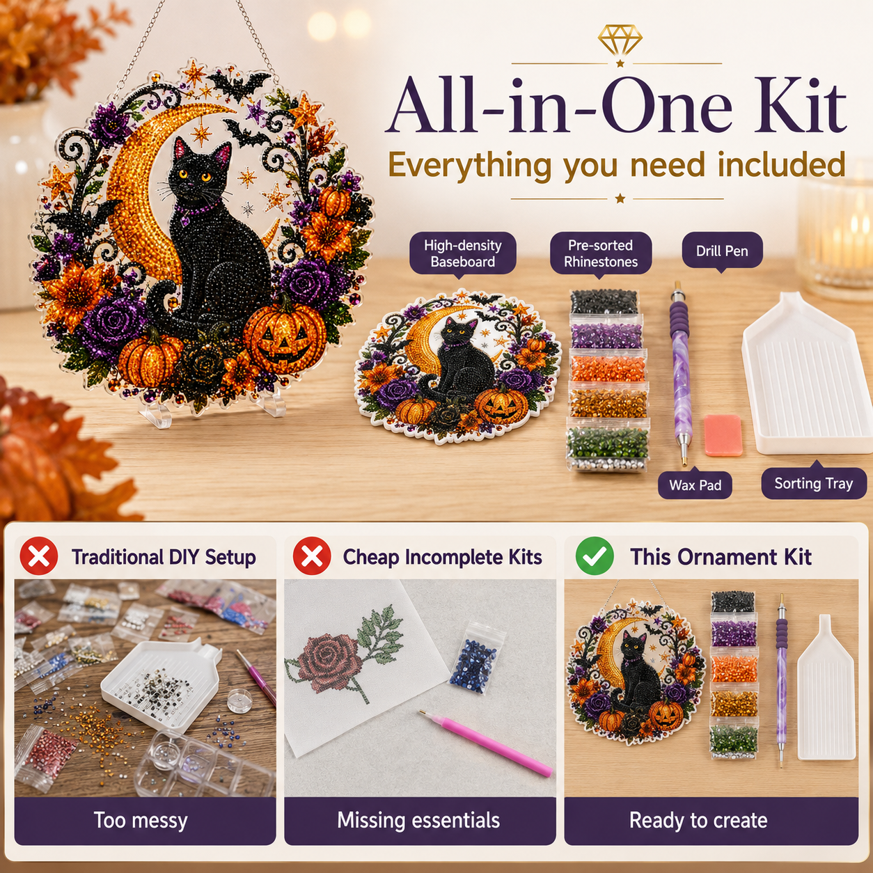 🎃 DIY Halloween Moon & Black Cat Diamond Art Kit